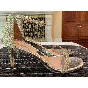 NEW Stuart Weitzman Nudistcurve Gold Shimmer Ankle Strap Stiletto Heels size 7